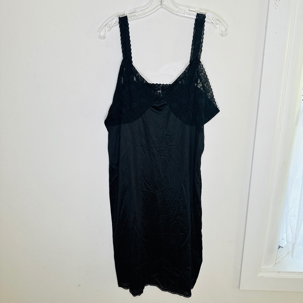 Vintage Fortune Black Nylon Full Slip Lace Trim Lingerie Size 48 Plus Size